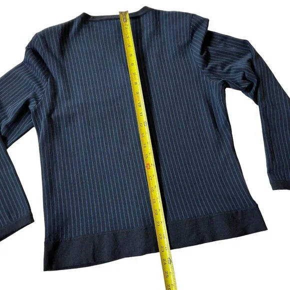 Worth Womens Wool Blend Cardigan Sweater Stripped Blue Black Sz L Lightweight - Picture 9 of 12